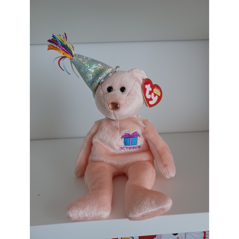 October The Birthday Bear Ty Beanie Baby Plush Stuffed Animal Toy Collectible